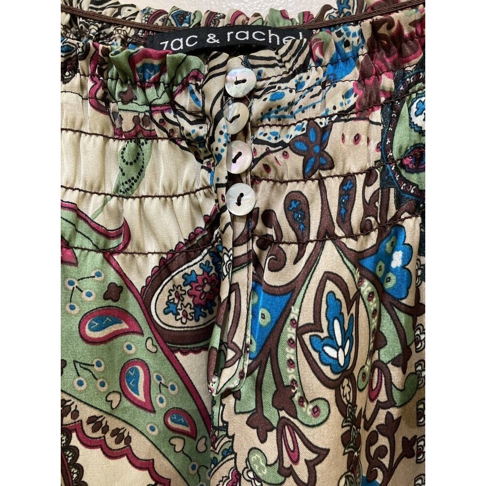Zac & Rachel Top Womens XL‎ Beige Paisley 3/4 Sleeve Polyester Boho Artsy Flowy - Picture 2 of 7